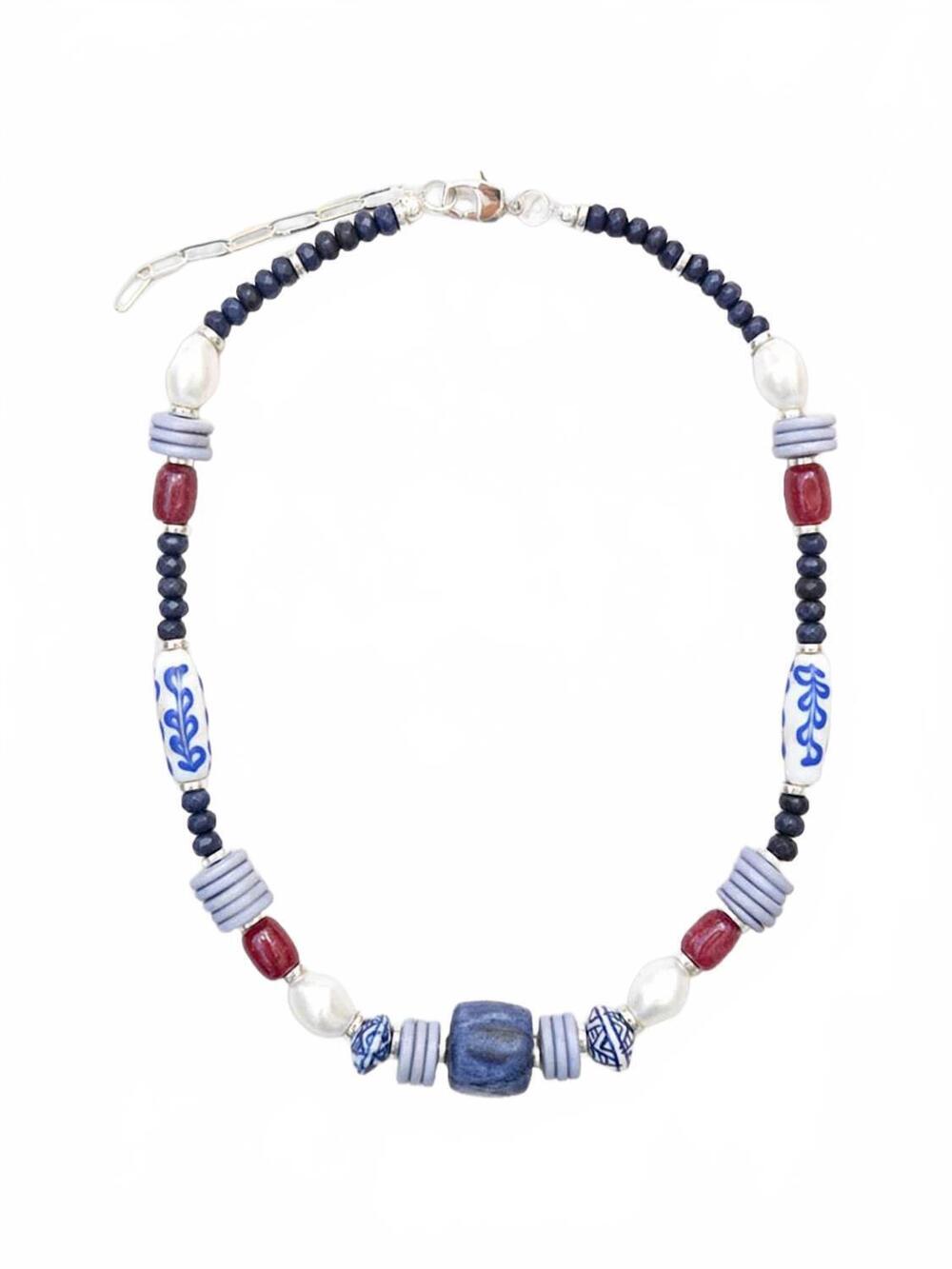 NEW BY LILLA women's pearl beaded necklace in indigo